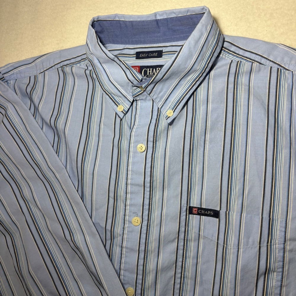 Chaps Mens Striped Button Down‎ Shirt Easy Care Blue Green White Black L G